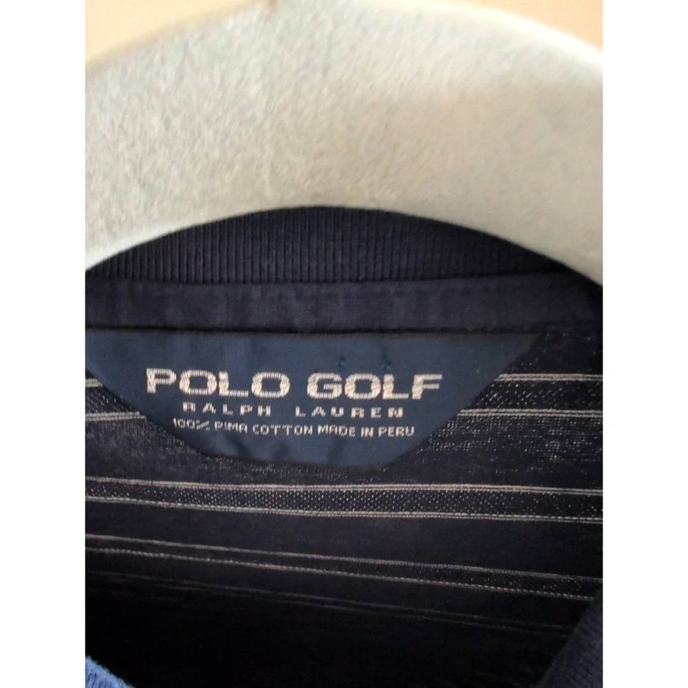 Polo Ralph Lauren Navy Striped Polo Shirt Men's Med lightweight Puma Cotton GUC